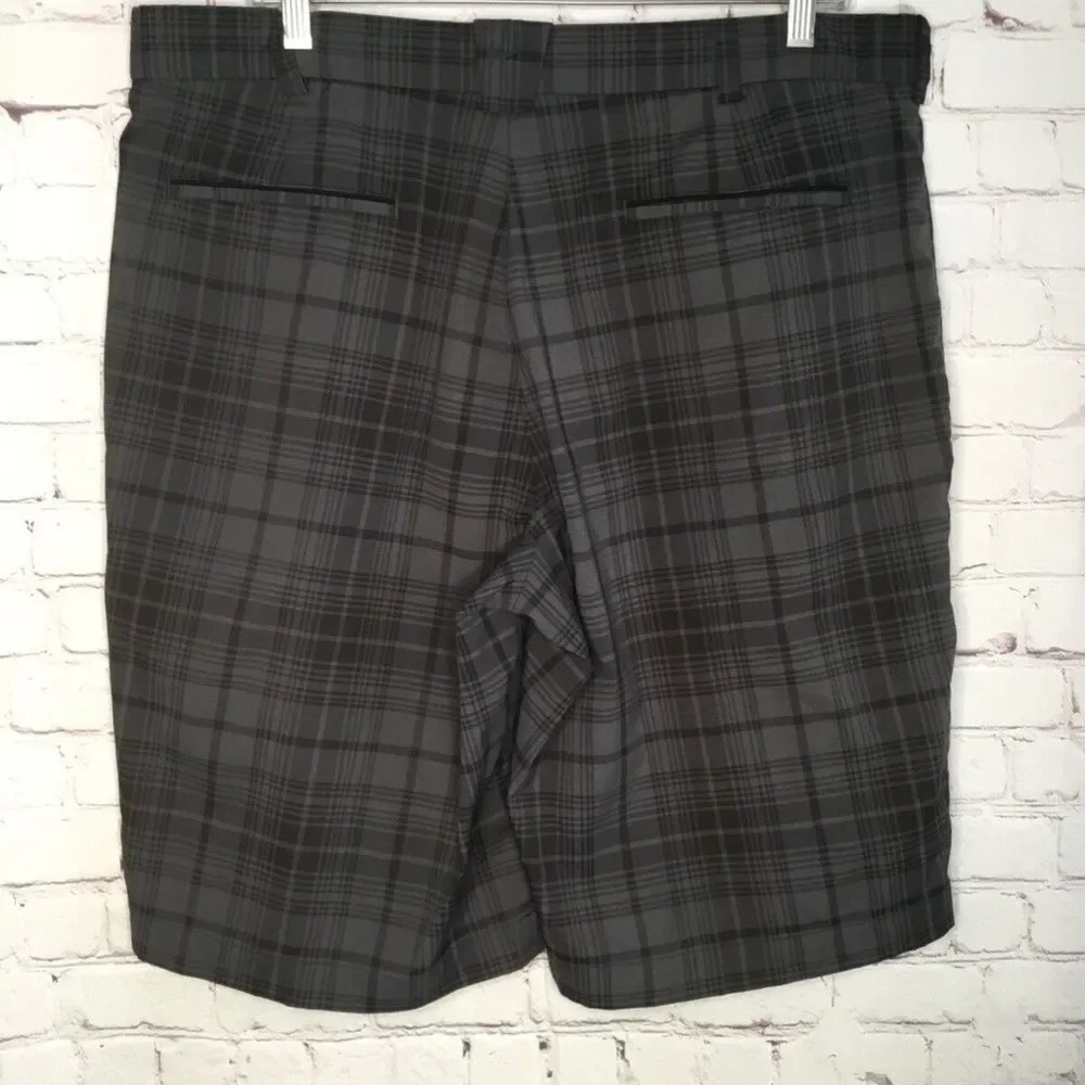 Nike Golf Dri Fit Tour Performance Men Gray Plaid Flat Front Golf Shorts Size 36